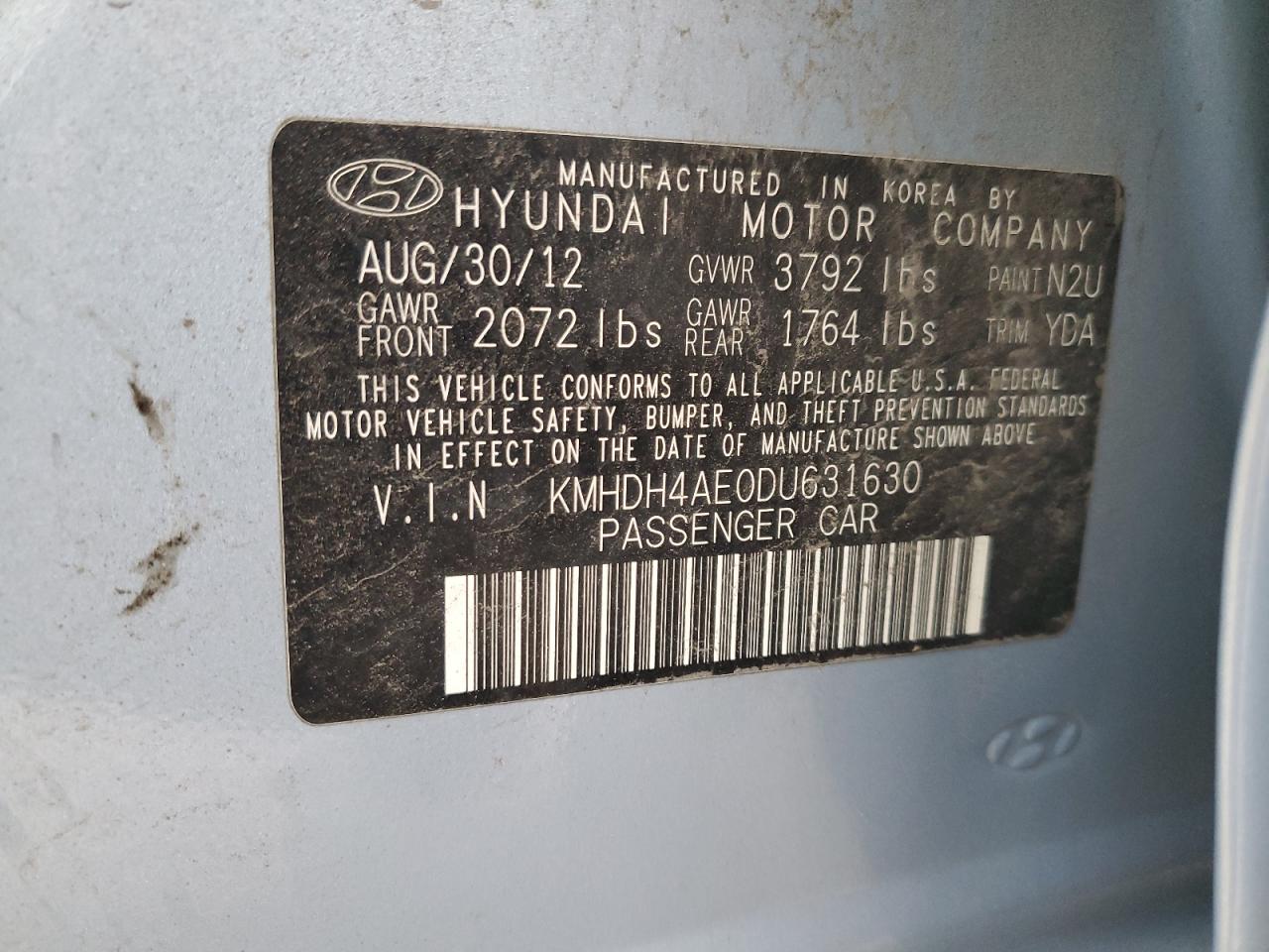 2013 Hyundai Elantra Gls VIN: KMHDH4AE0DU631630 Lot: 91802895