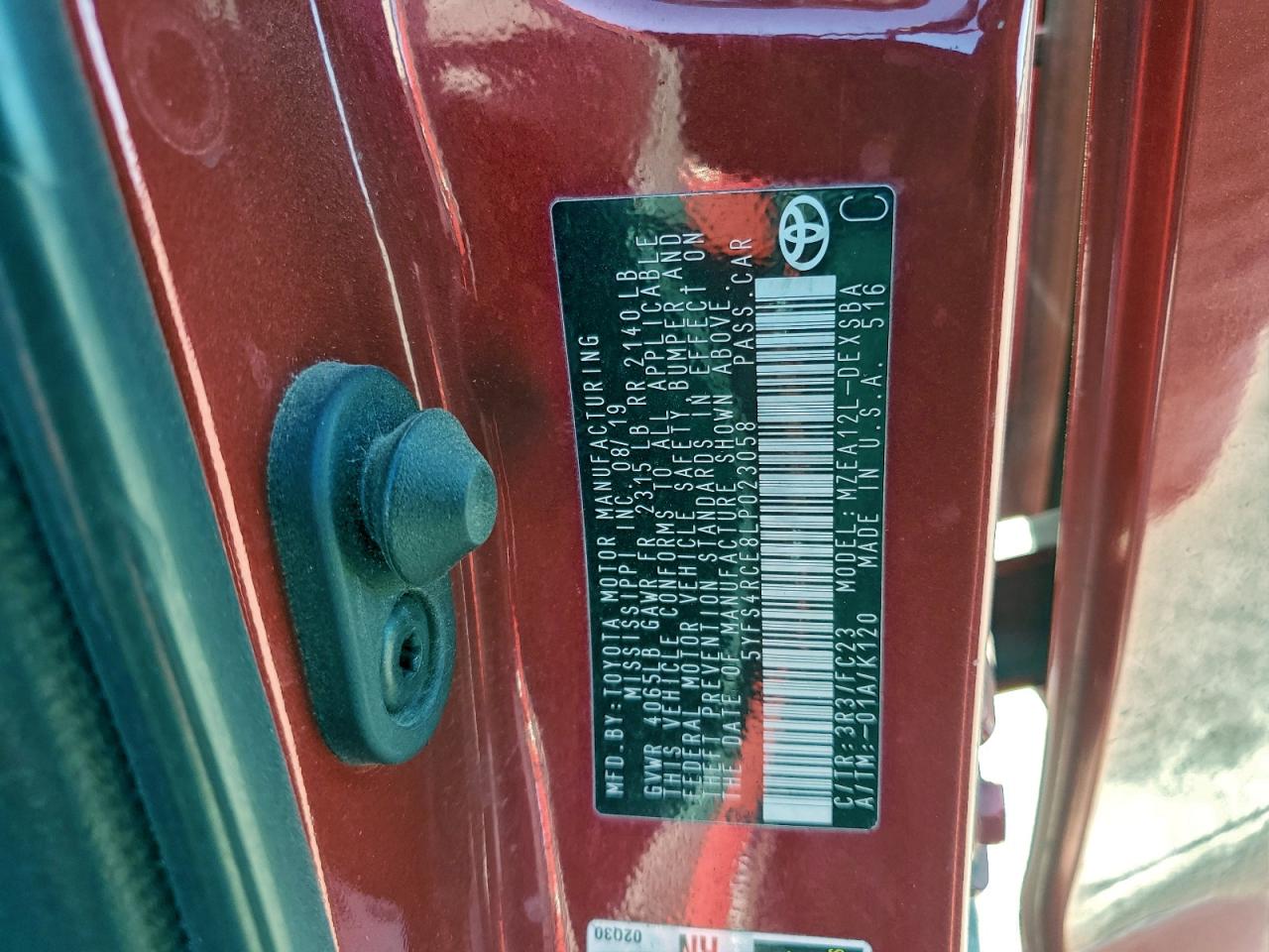 2020 Toyota Corolla Se VIN: 5YFS4RCE8LP023058 Lot: 93995315