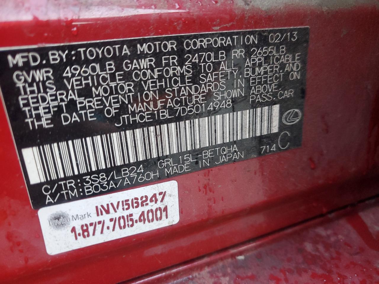 2013 Lexus Gs 350 VIN: JTHCE1BL7D5014948 Lot: 94081635