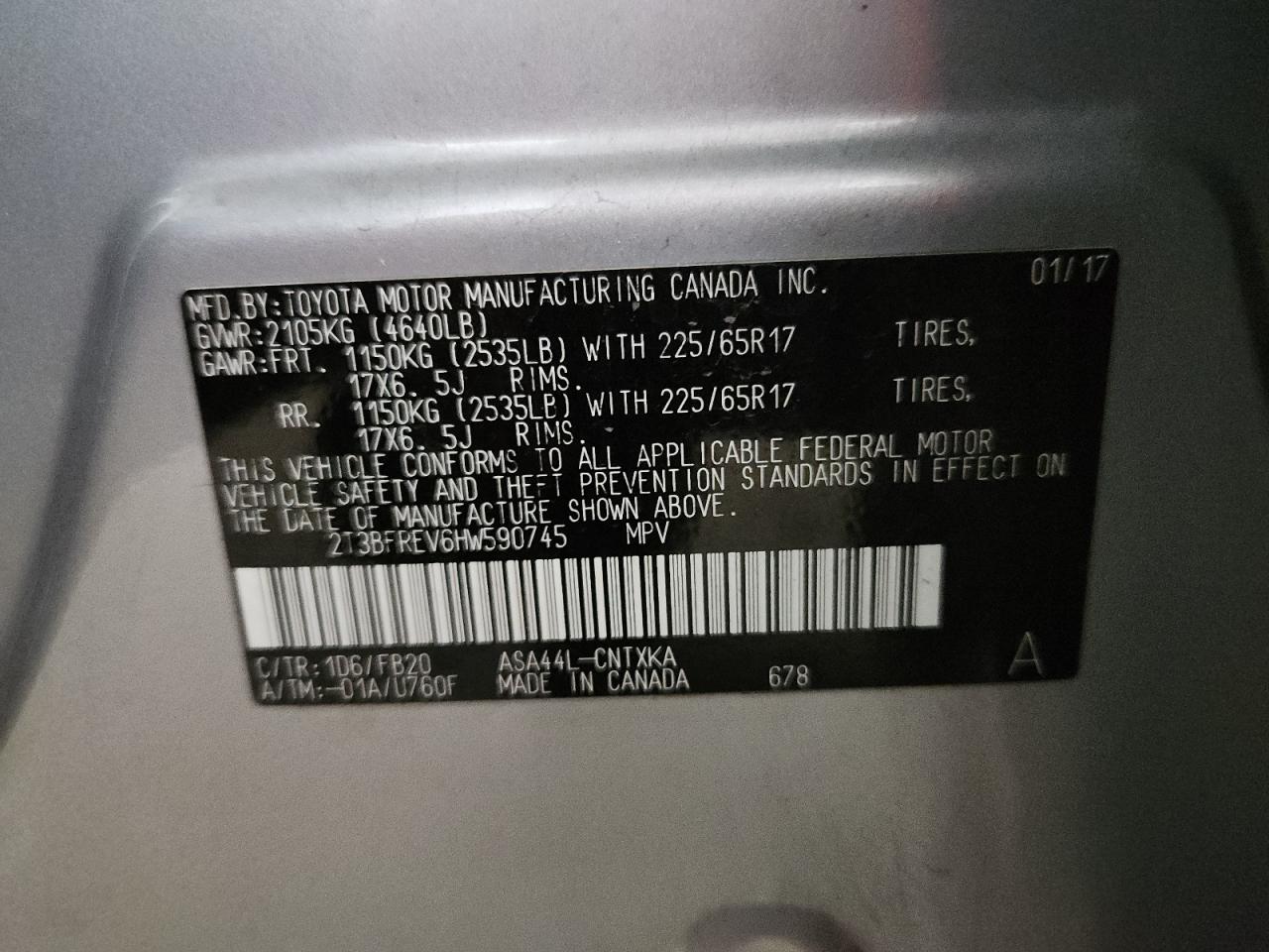 2017 Toyota Rav4 Le VIN: 2T3BFREV6HW590745 Lot: 92937665