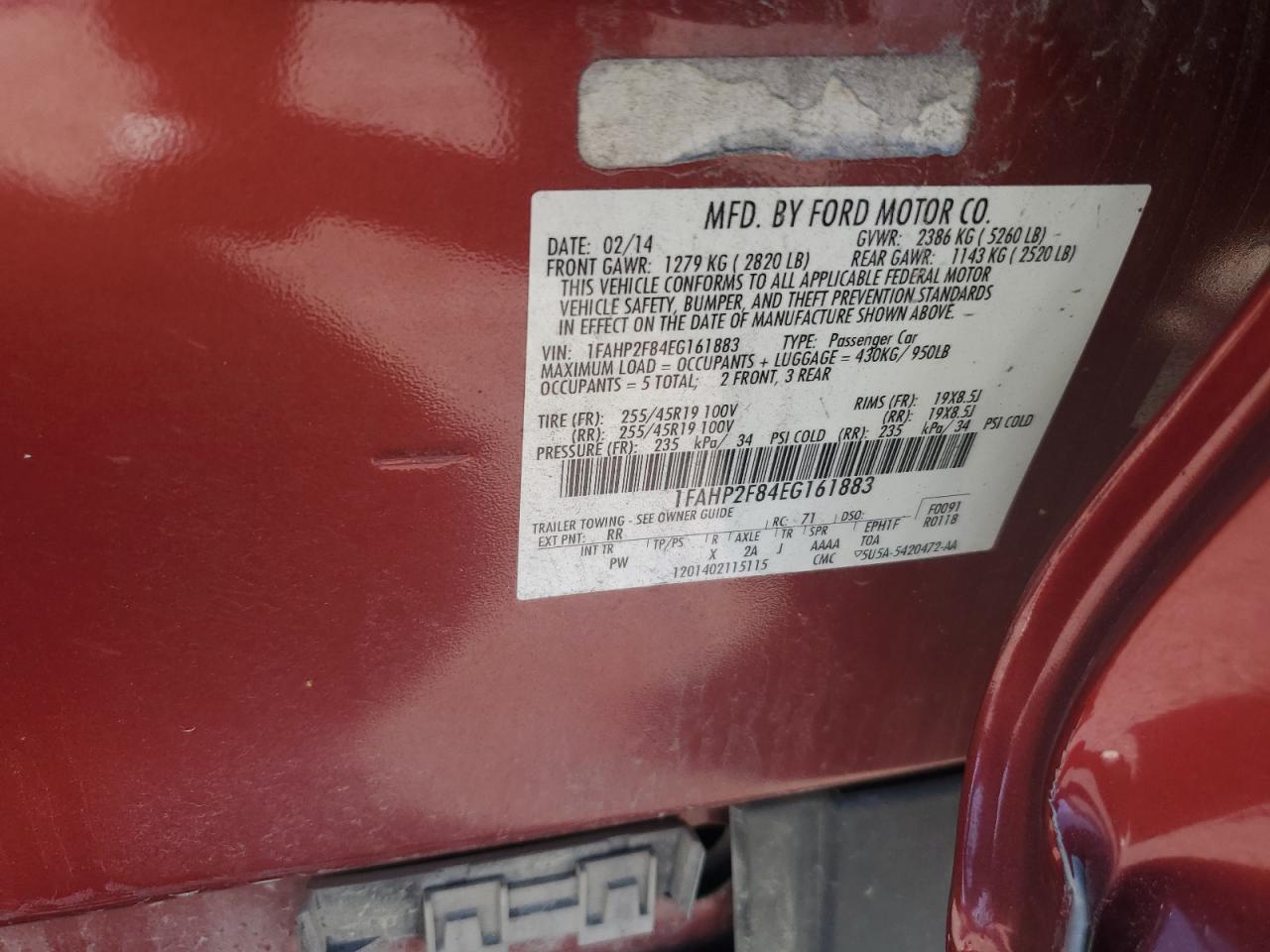 2014 Ford Taurus Limited VIN: 1FAHP2F84EG161883 Lot: 90719615