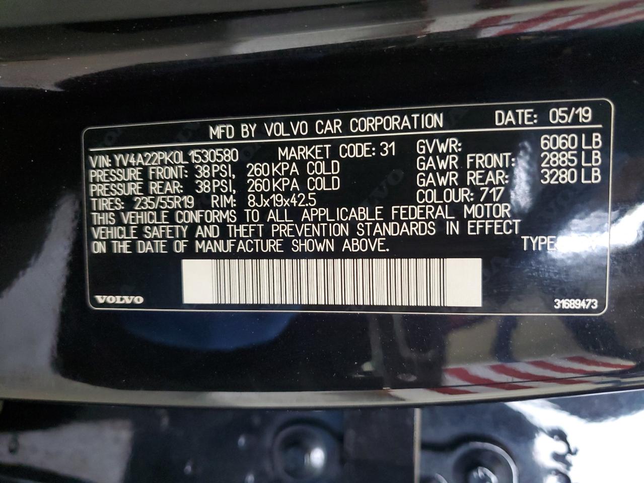 2020 Volvo Xc90 T6 Momentum VIN: YV4A22PK0L1530580 Lot: 93511755