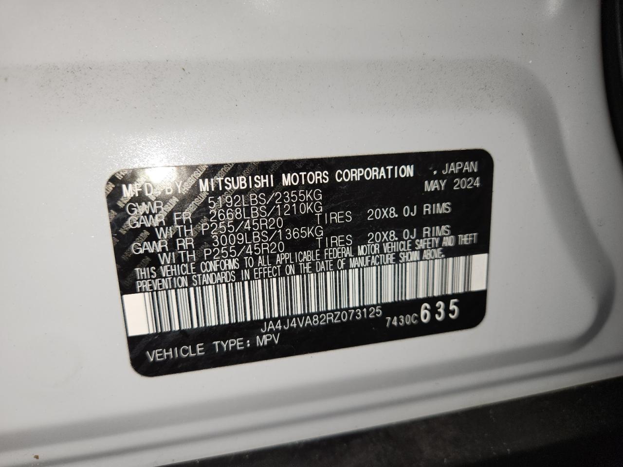 2024 Mitsubishi Outlander Se VIN: JA4J4VA82RZ073125 Lot: 93189685