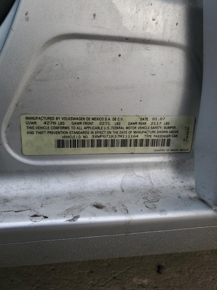 2007 Volkswagen Jetta 2.5 VIN: 3VWPG71K37M111164 Lot: 92010995