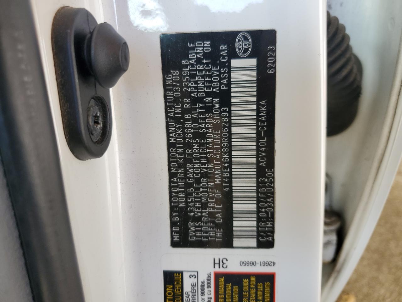 2009 Toyota Camry Base VIN: 4T4BE46K89R062893 Lot: 92064115