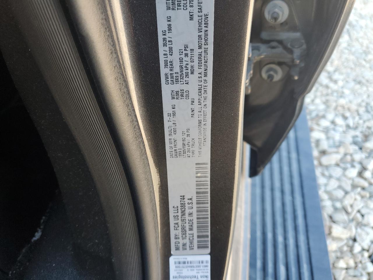 2022 Ram 1500 Trx VIN: 1C6SRFU97NN388744 Lot: 93633525