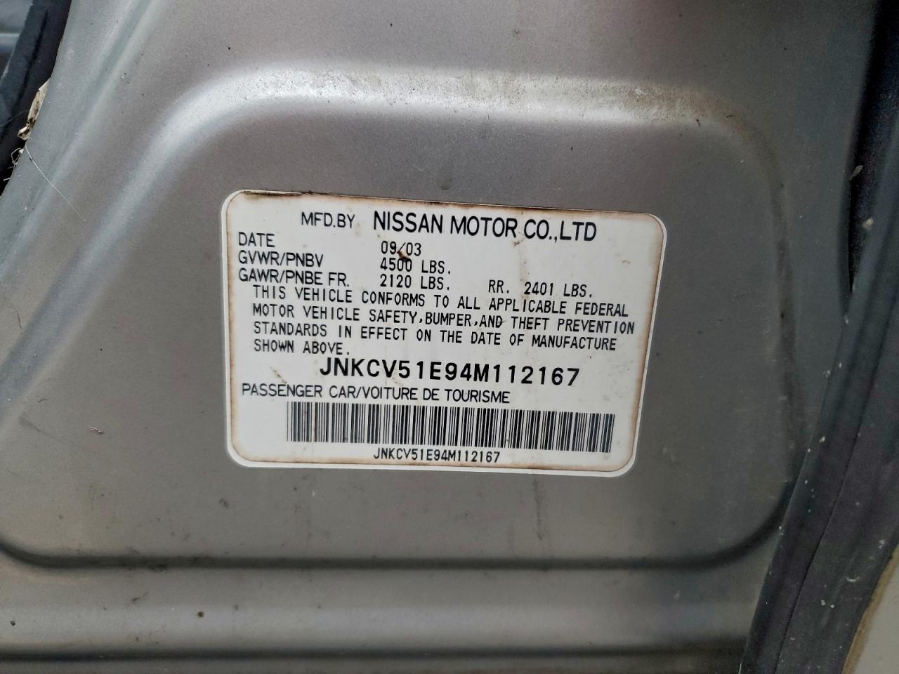 2004 Infiniti G35 VIN: JNKCV51E94M112167 Lot: 93485815