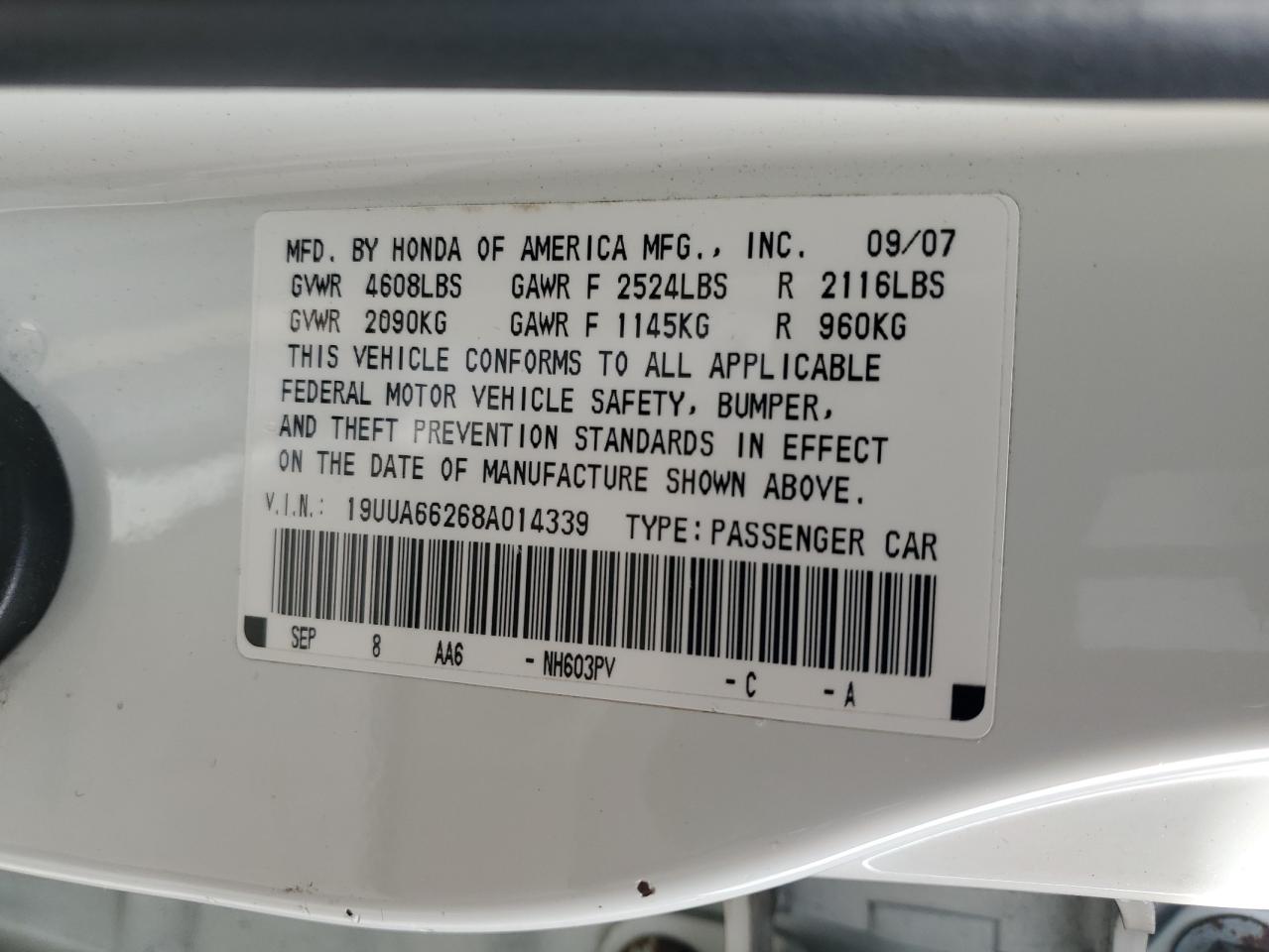 2008 Acura Tl VIN: 19UUA66268A014339 Lot: 93175685