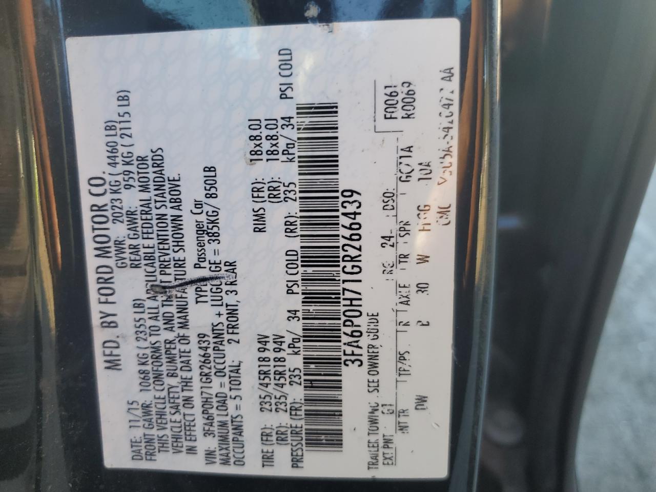 2016 Ford Fusion Se VIN: 3FA6P0H71GR266439 Lot: 91715425