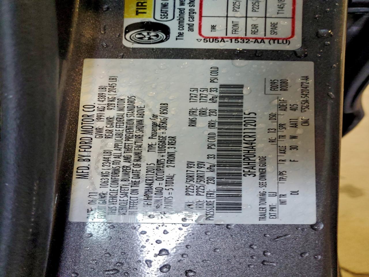 2012 Ford Fusion Se VIN: 3FAHP0HA4CR112015 Lot: 85961605