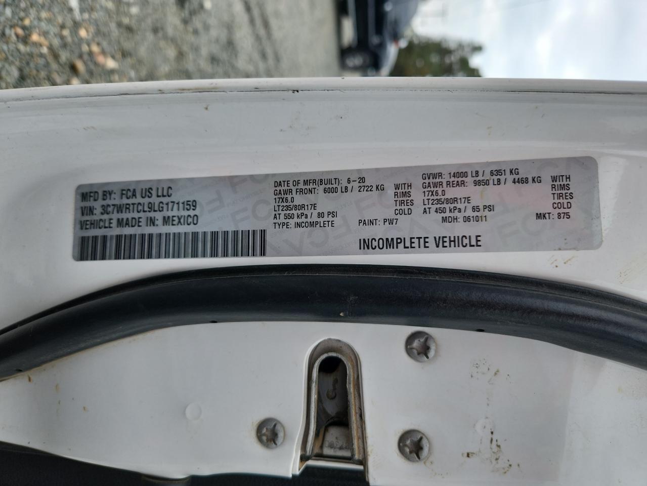 2020 Ram 3500 VIN: 3C7WRTCL9LG171159 Lot: 93012365