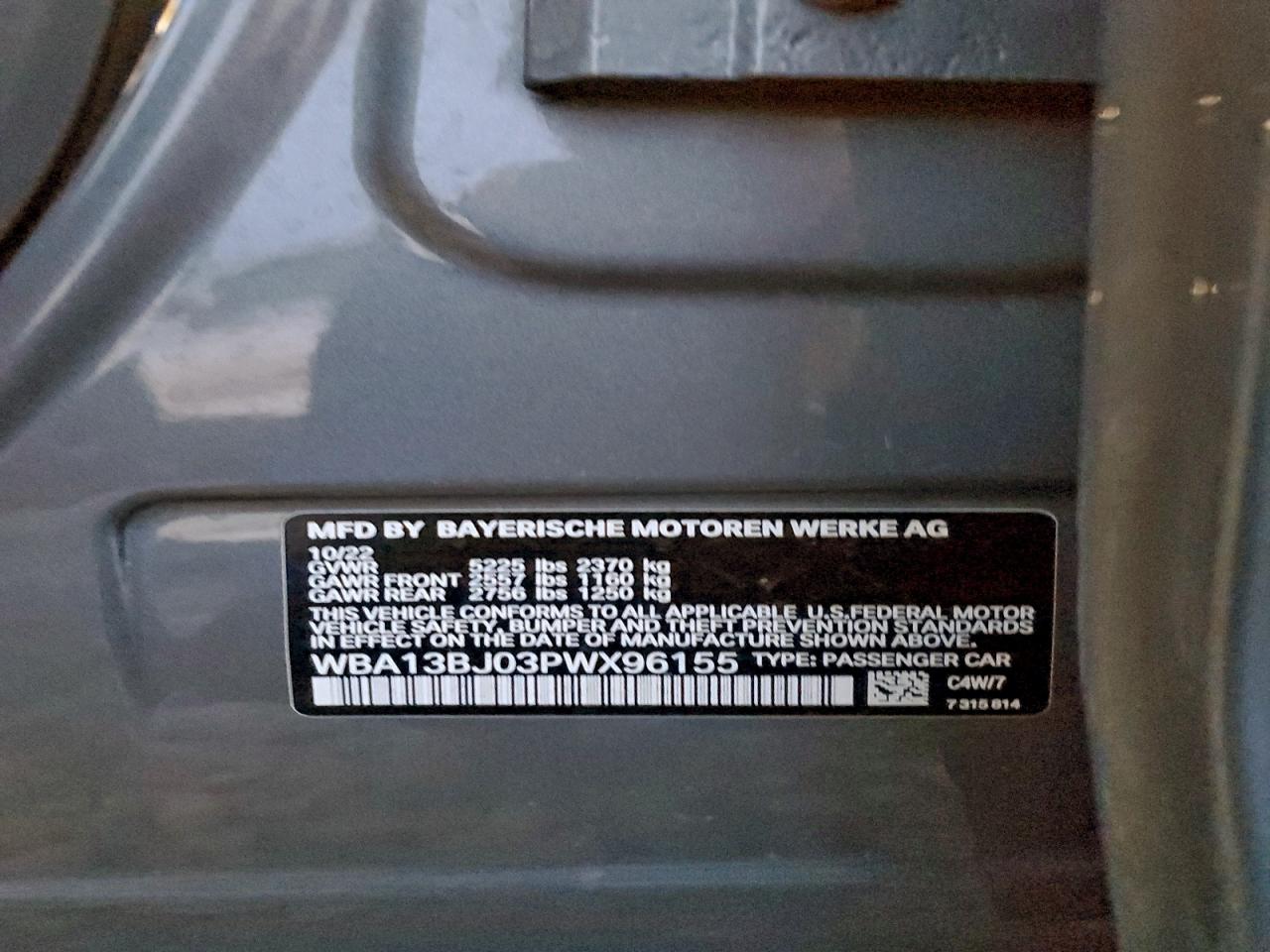 2023 BMW 530 Xi VIN: WBA13BJ03PWX96155 Lot: 93617605