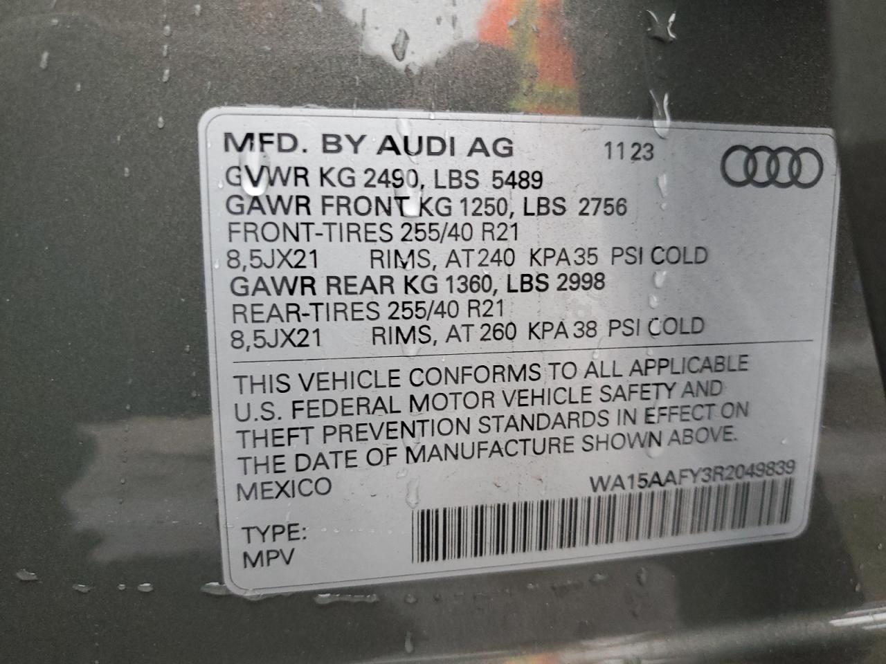 2024 Audi Q5 Sportback Prm Pls 45 VIN: WA15AAFY3R2049839 Lot: 92662735