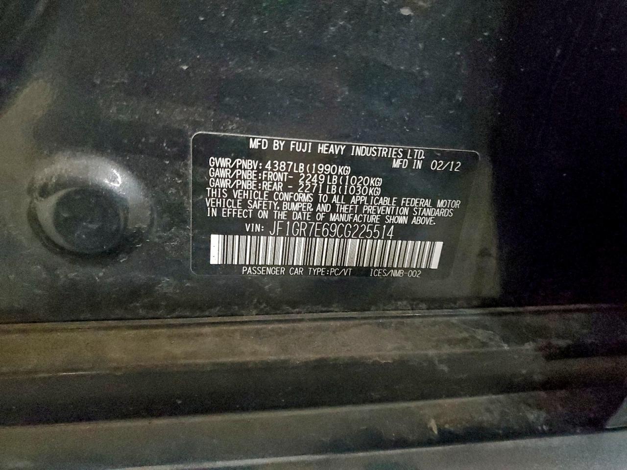 2012 Subaru Impreza Wrx VIN: JF1GR7E69CG225514 Lot: 94080745