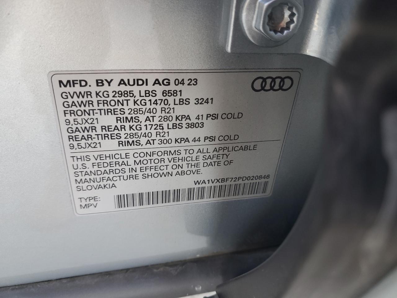 2023 Audi Q7 Prestige VIN: WA1VXBF72PD020846 Lot: 91082755