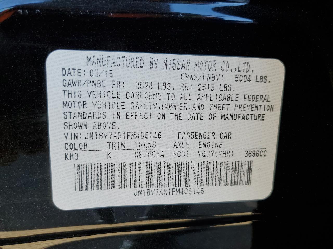 2015 Infiniti Q50 Base VIN: JN1BV7AR1FM406146 Lot: 92727095