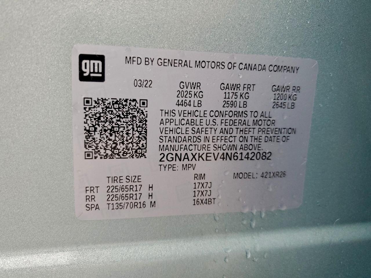 2022 Chevrolet Equinox Lt VIN: 2GNAXKEV4N6142082 Lot: 94216645