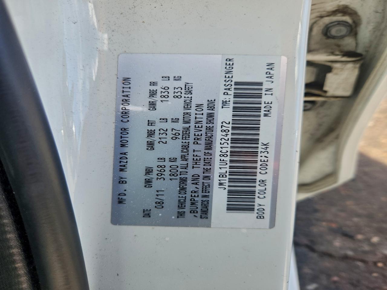 2012 Mazda 3 I VIN: JM1BL1UF8C1524872 Lot: 94165515