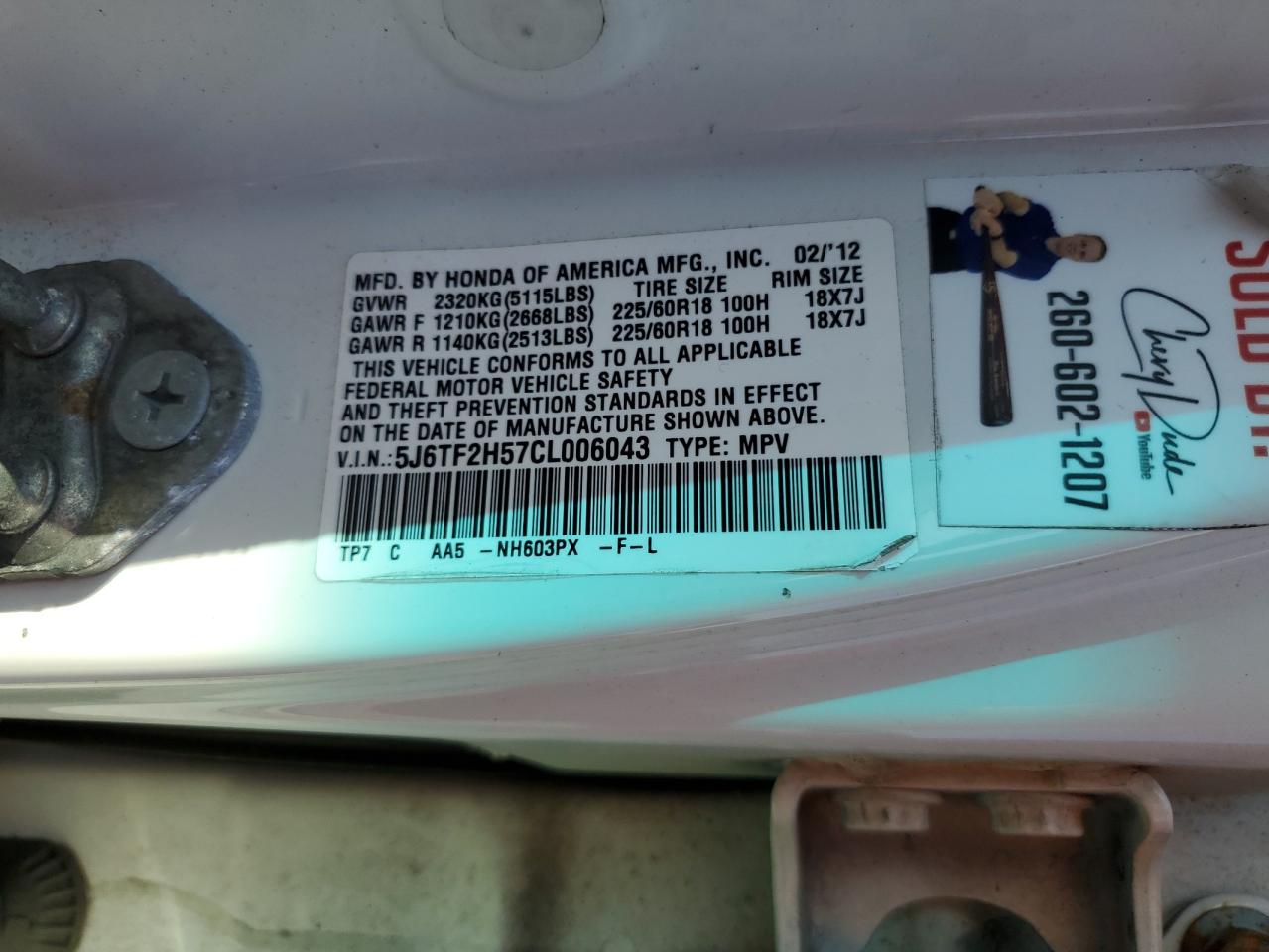 2012 Honda Crosstour Exl VIN: 5J6TF2H57CL006043 Lot: 91734945