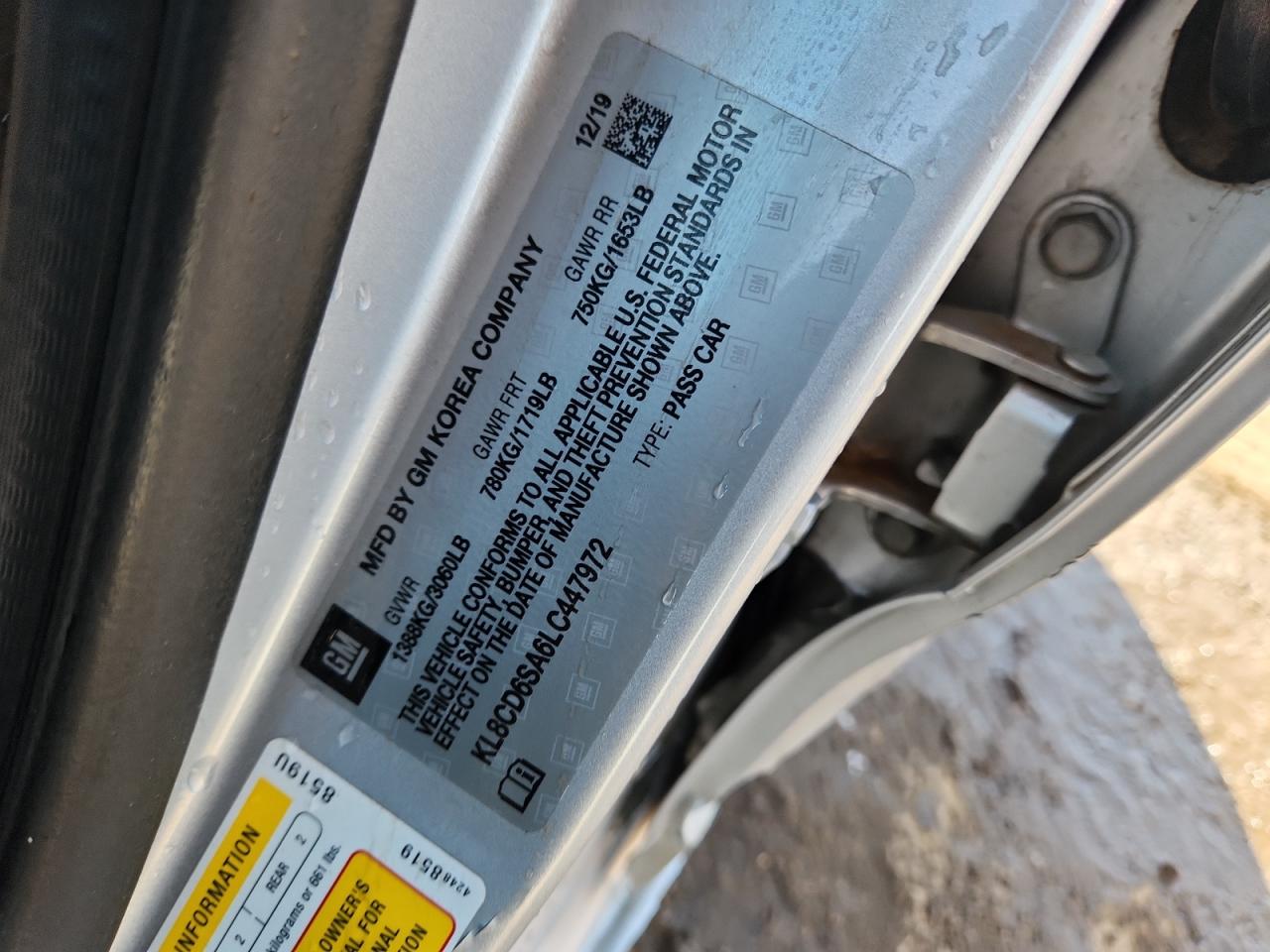 2020 Chevrolet Spark 1Lt VIN: KL8CD6SA6LC447972 Lot: 92296055