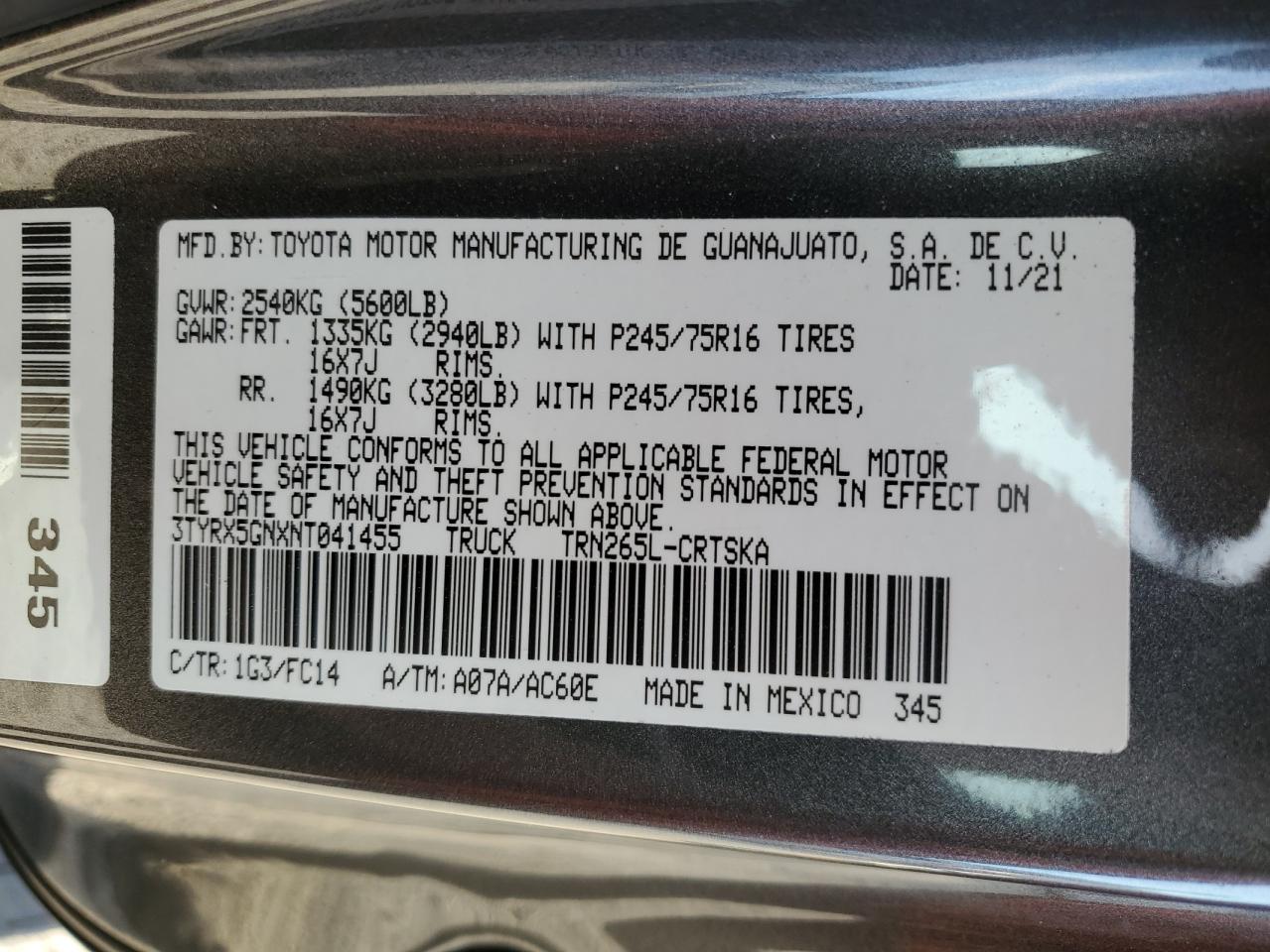 2022 Toyota Tacoma Access Cab VIN: 3TYRX5GNXNT041455 Lot: 91614065