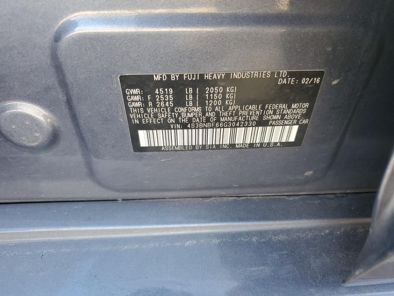 2016 Subaru Legacy 2.5I Premium VIN: 4S3BNBF66G3042330 Lot: 90437355