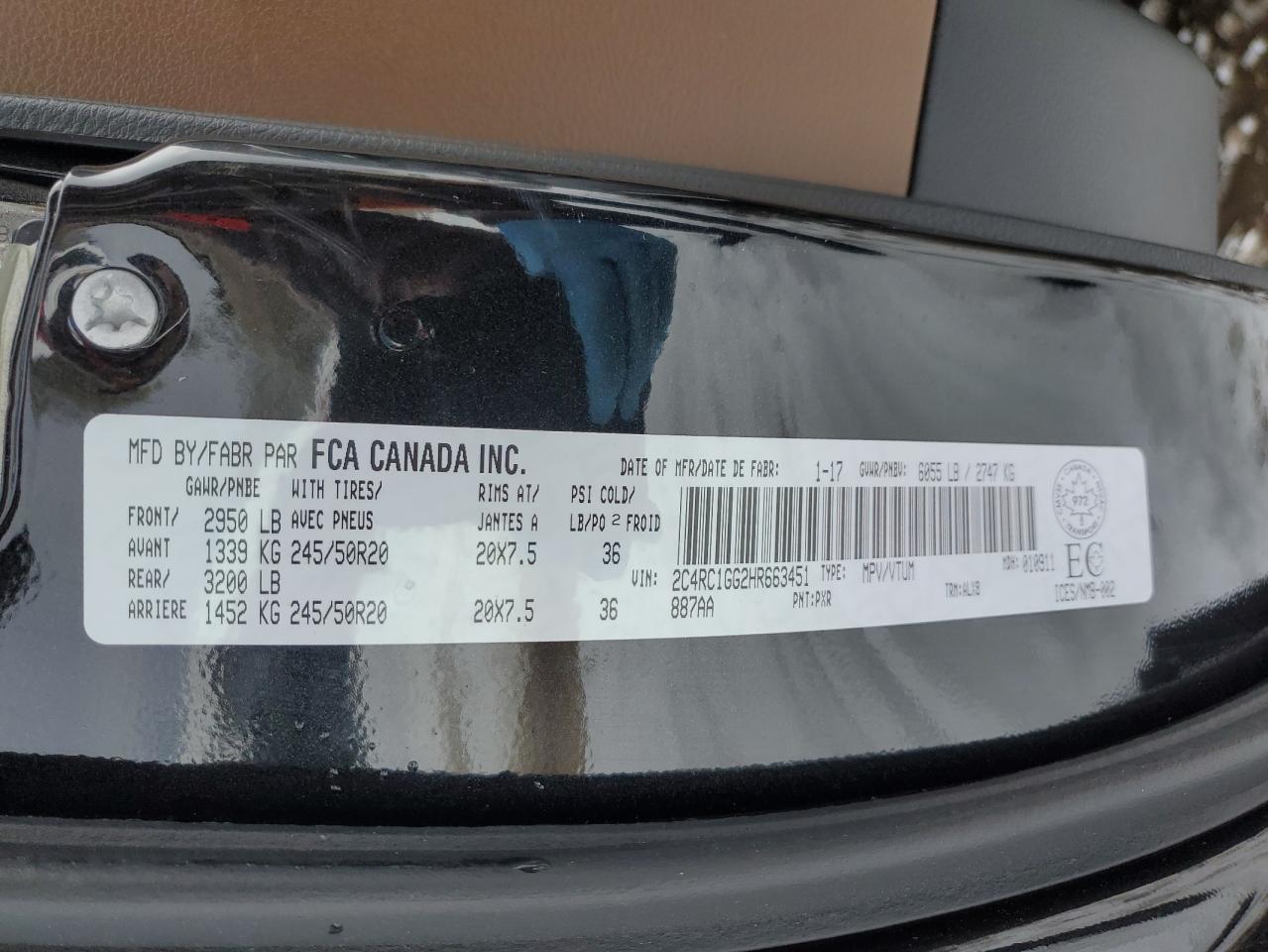 2017 Chrysler Pacifica Limited VIN: 2C4RC1GG2HR663451 Lot: 90897655