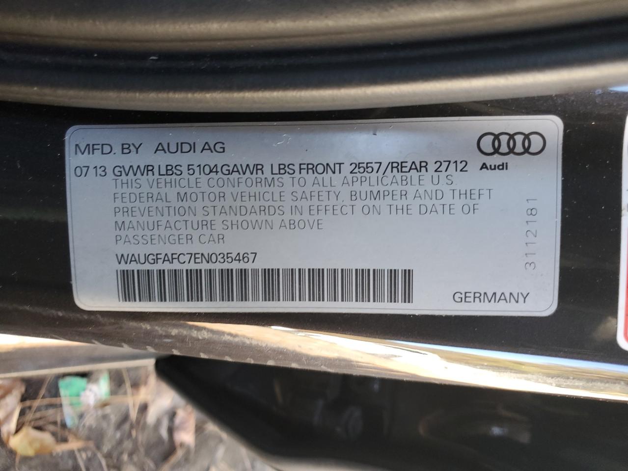 2014 Audi A6 Premium Plus VIN: WAUGFAFC7EN035467 Lot: 91441725