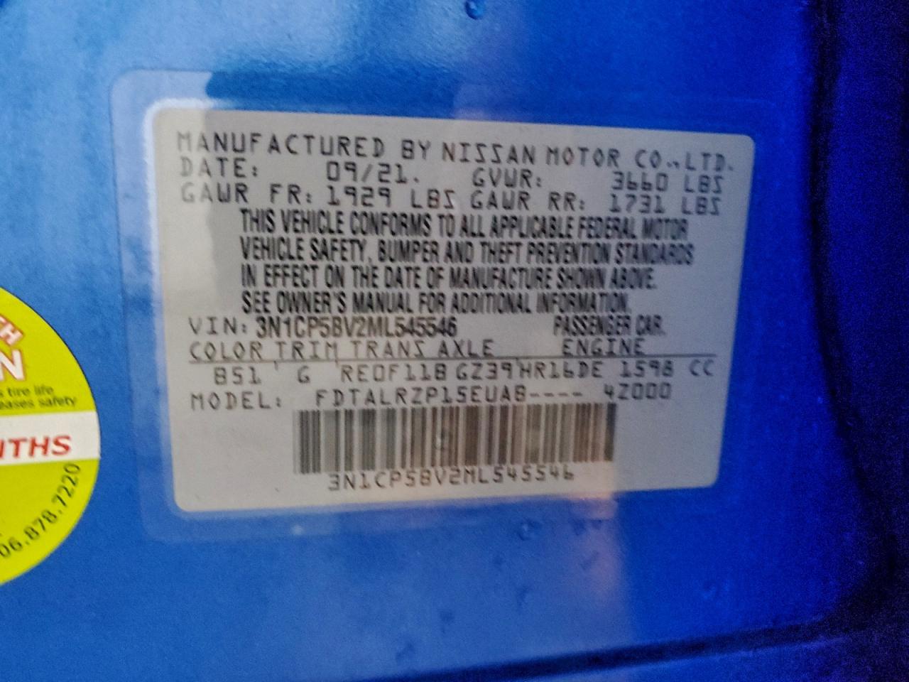 2021 Nissan Kicks S VIN: 3N1CP5BV2ML545546 Lot: 94549125