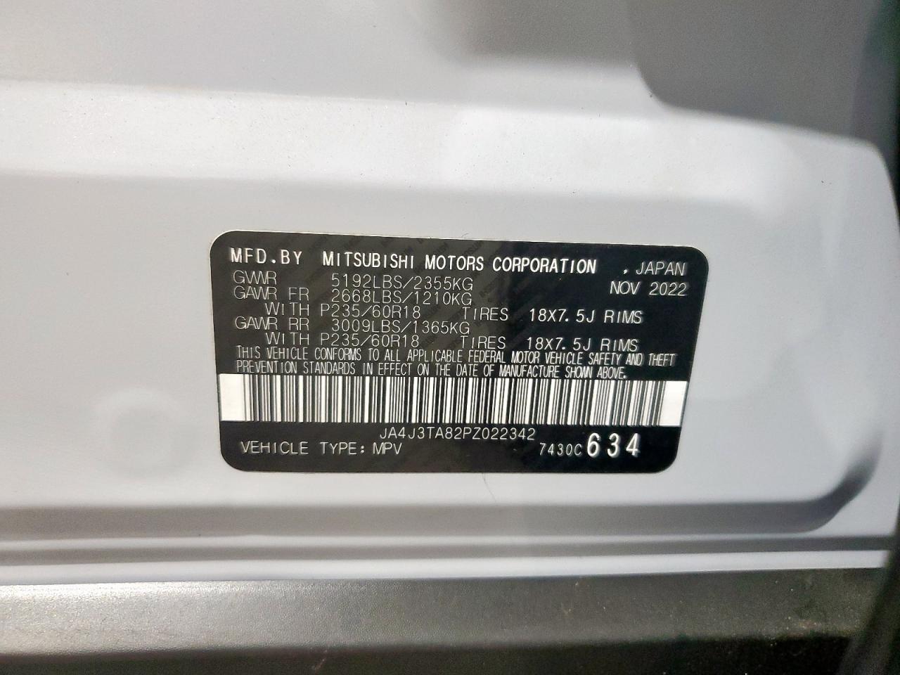 2023 Mitsubishi Outlander Es VIN: JA4J3TA82PZ022342 Lot: 92252465