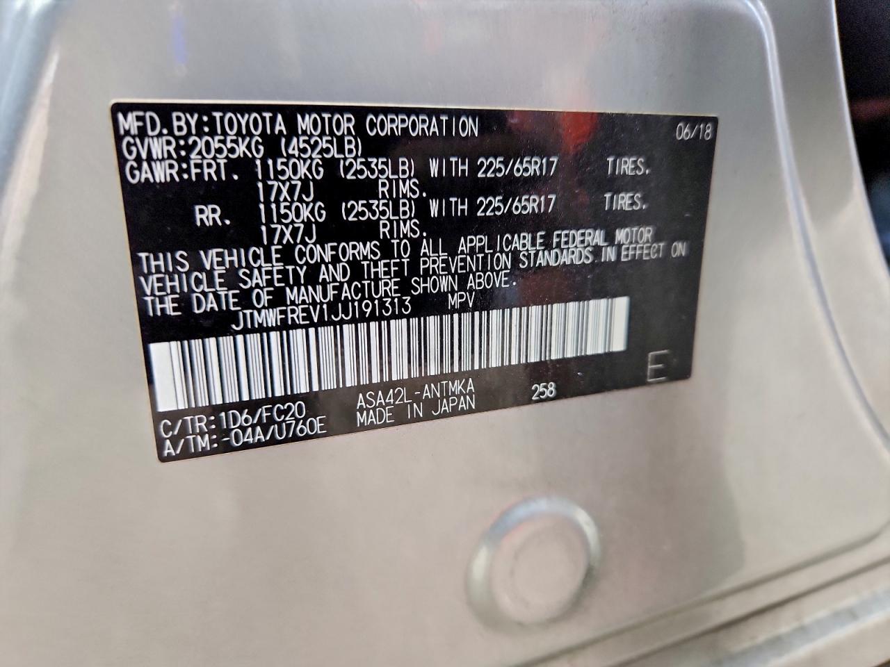 2018 Toyota Rav4 Adventure VIN: JTMWFREV1JJ191313 Lot: 94400955