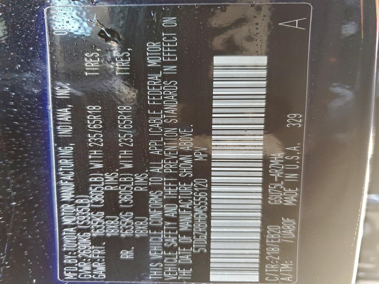 2021 Toyota Highlander Xle VIN: 5TDGZRBH6MS556120 Lot: 94405495