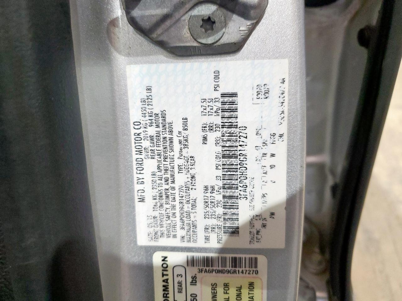 2016 Ford Fusion Se VIN: 3FA6P0HD9GR147270 Lot: 92078505