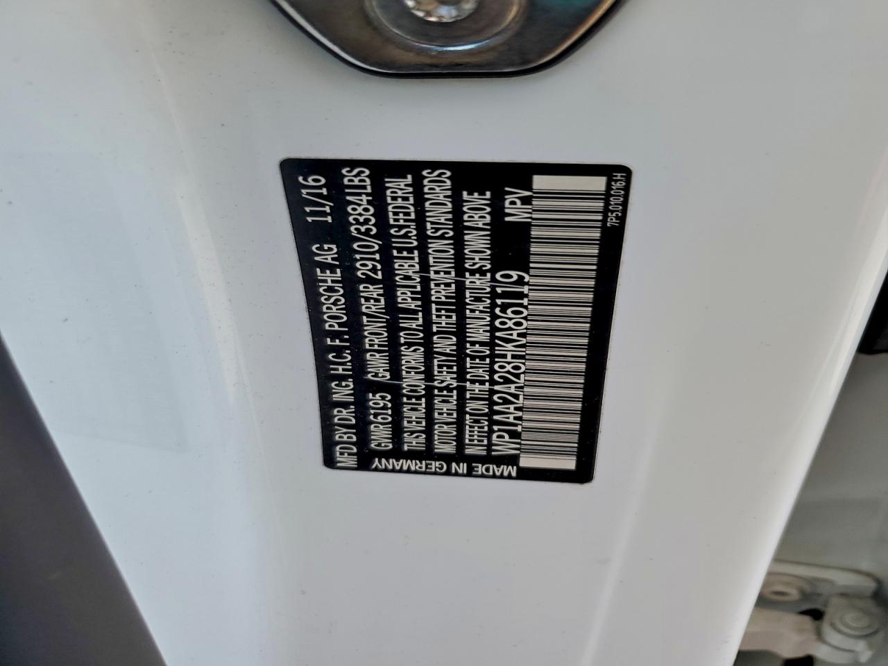 2017 Porsche Cayenne VIN: WP1AA2A28HKA86119 Lot: 94555295