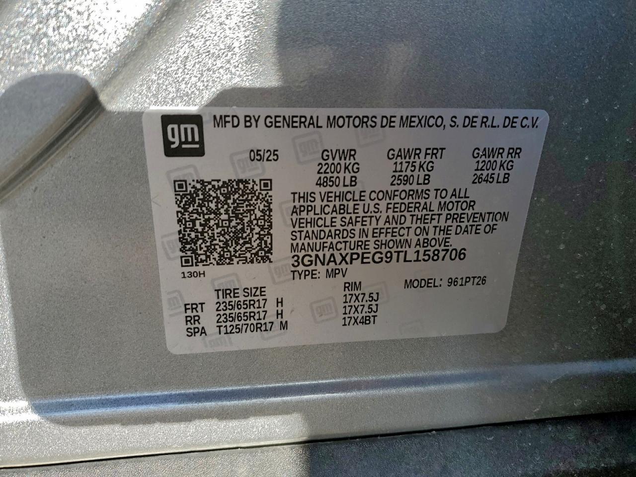 2026 Chevrolet Equinox Lt VIN: 3GNAXPEG9TL158706 Lot: 93633165