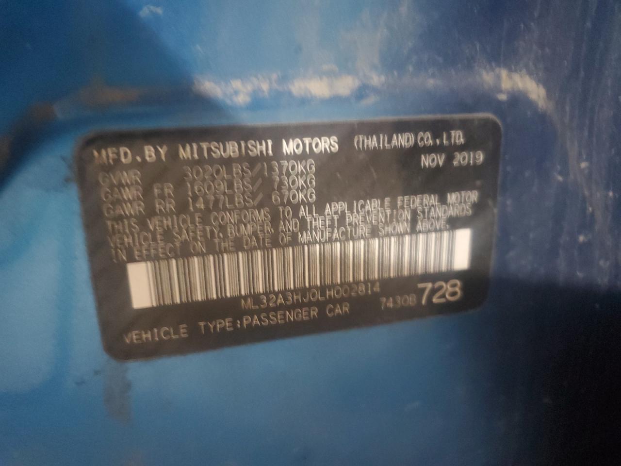 2020 Mitsubishi Mirage Es VIN: ML32A3HJ0LH002814 Lot: 92800595