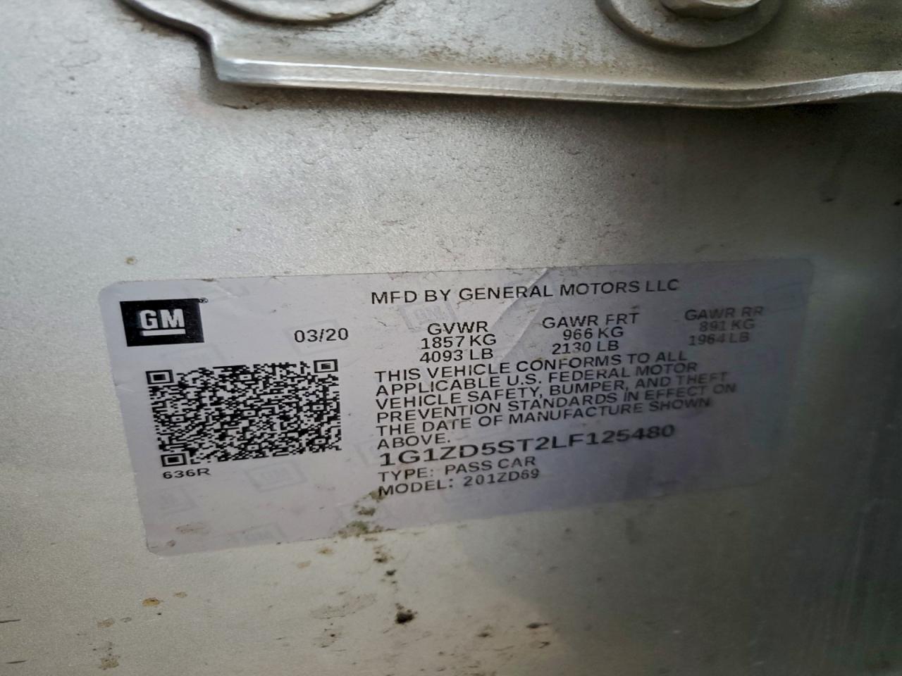 2020 Chevrolet Malibu Lt VIN: 1G1ZD5ST2LF125480 Lot: 94089065