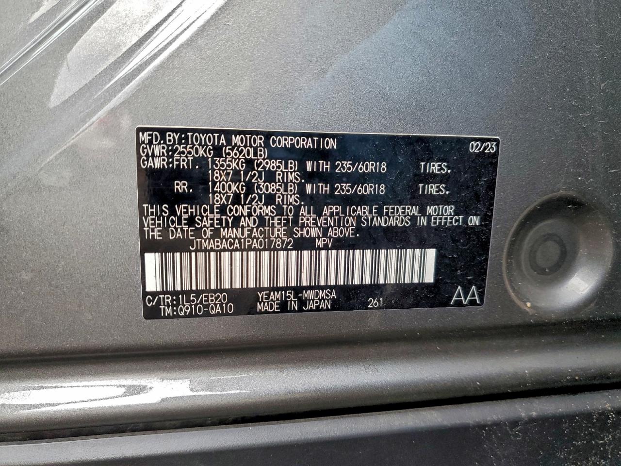 2023 Toyota Bz4X Xle VIN: JTMABACA1PA017872 Lot: 94148125