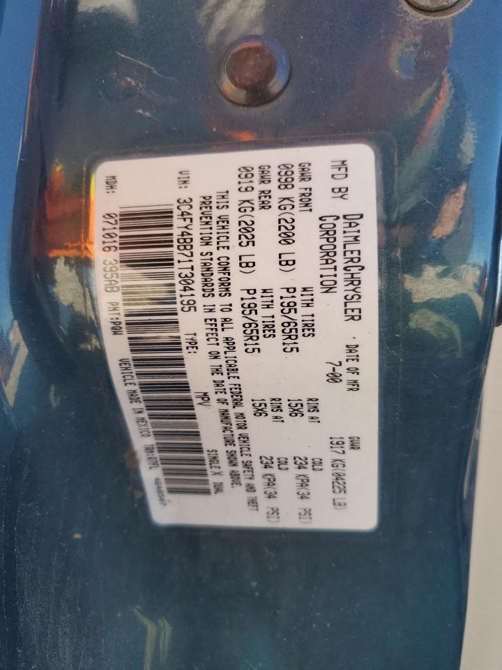 2001 Chrysler Pt Cruiser VIN: 3C4FY4BB71T304195 Lot: 91690155