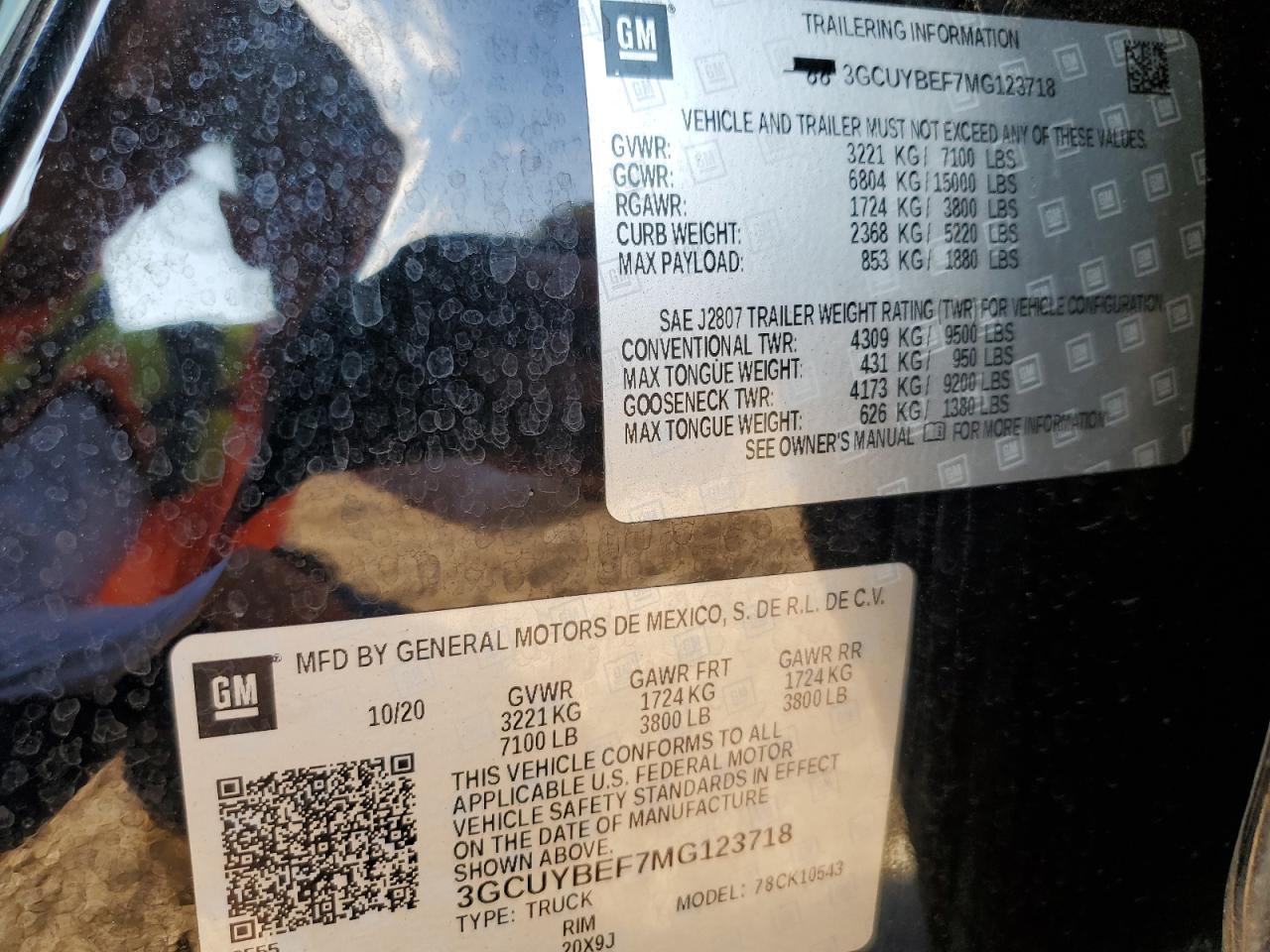 2021 Chevrolet Silverado K1500 Custom VIN: 3GCUYBEF7MG123718 Lot: 93887685