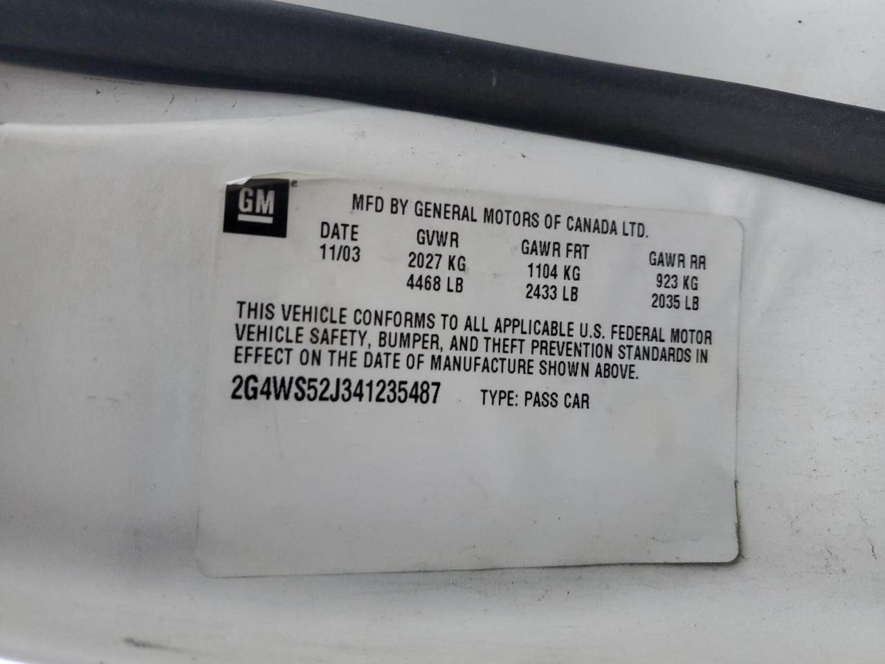 2004 Buick Century Custom VIN: 2G4WS52J341235487 Lot: 93881455