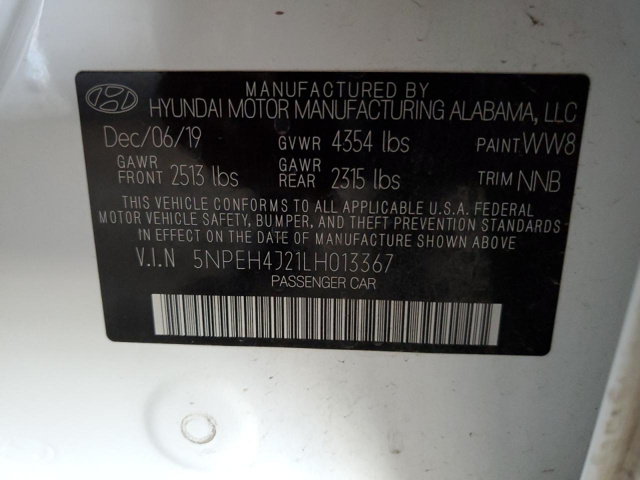 2020 Hyundai Sonata Limited VIN: 5NPEH4J21LH013367 Lot: 93748635