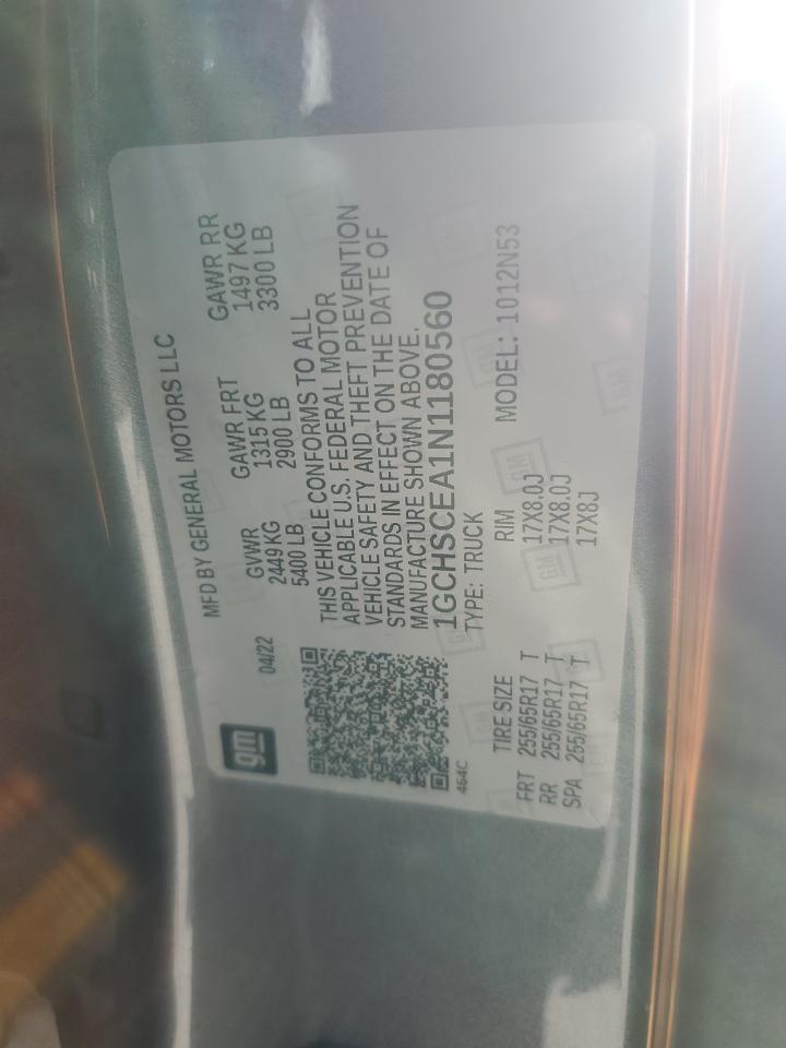 2022 Chevrolet Colorado Lt VIN: 1GCHSCEA1N1180560 Lot: 91291545