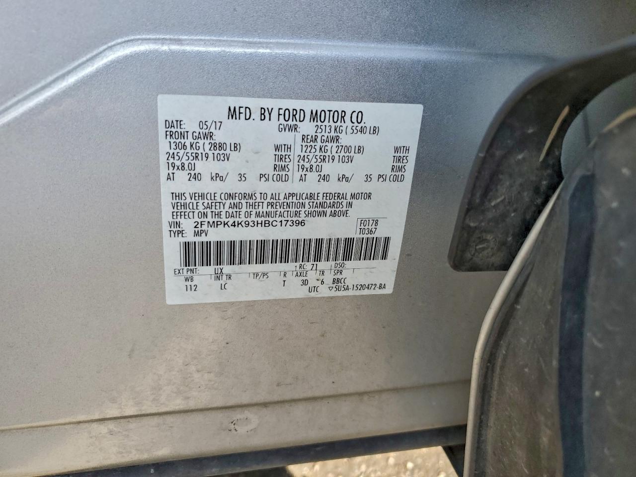 2017 Ford Edge Titanium VIN: 2FMPK4K93HBC17396 Lot: 94130585