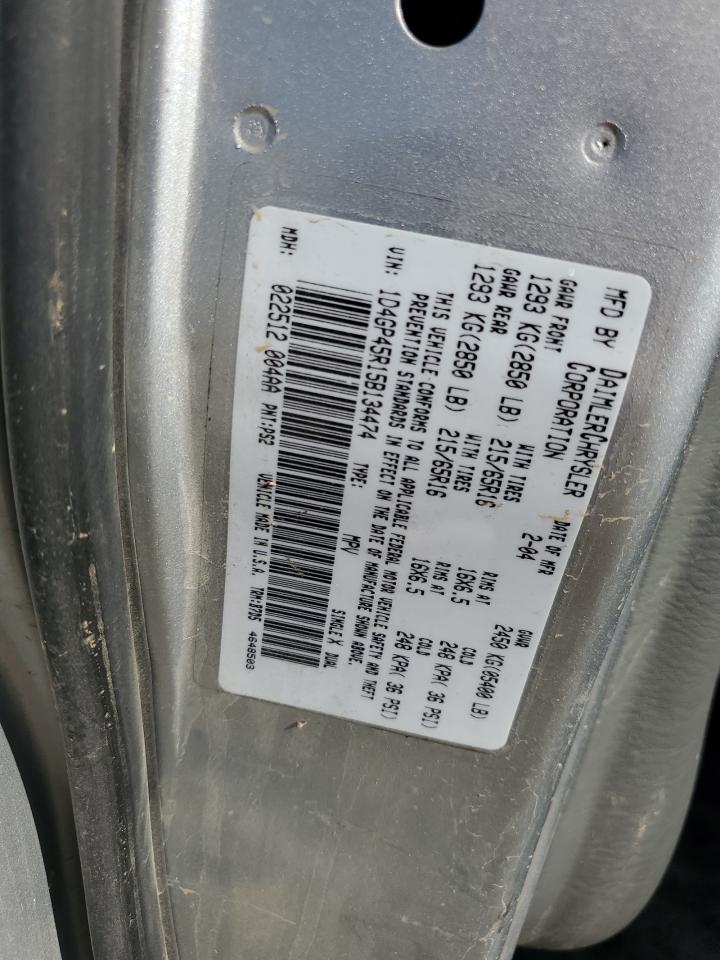 2005 Dodge Caravan Sxt VIN: 1D4GP45R15B134474 Lot: 91595065