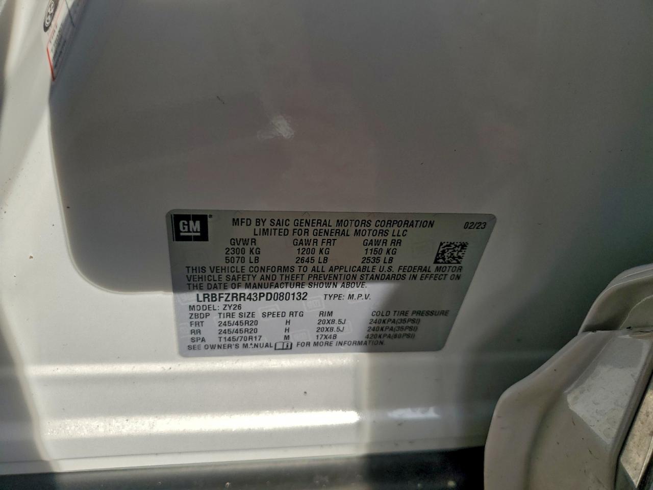 2023 Buick Envision Avenir VIN: LRBFZRR43PD080132 Lot: 94075265