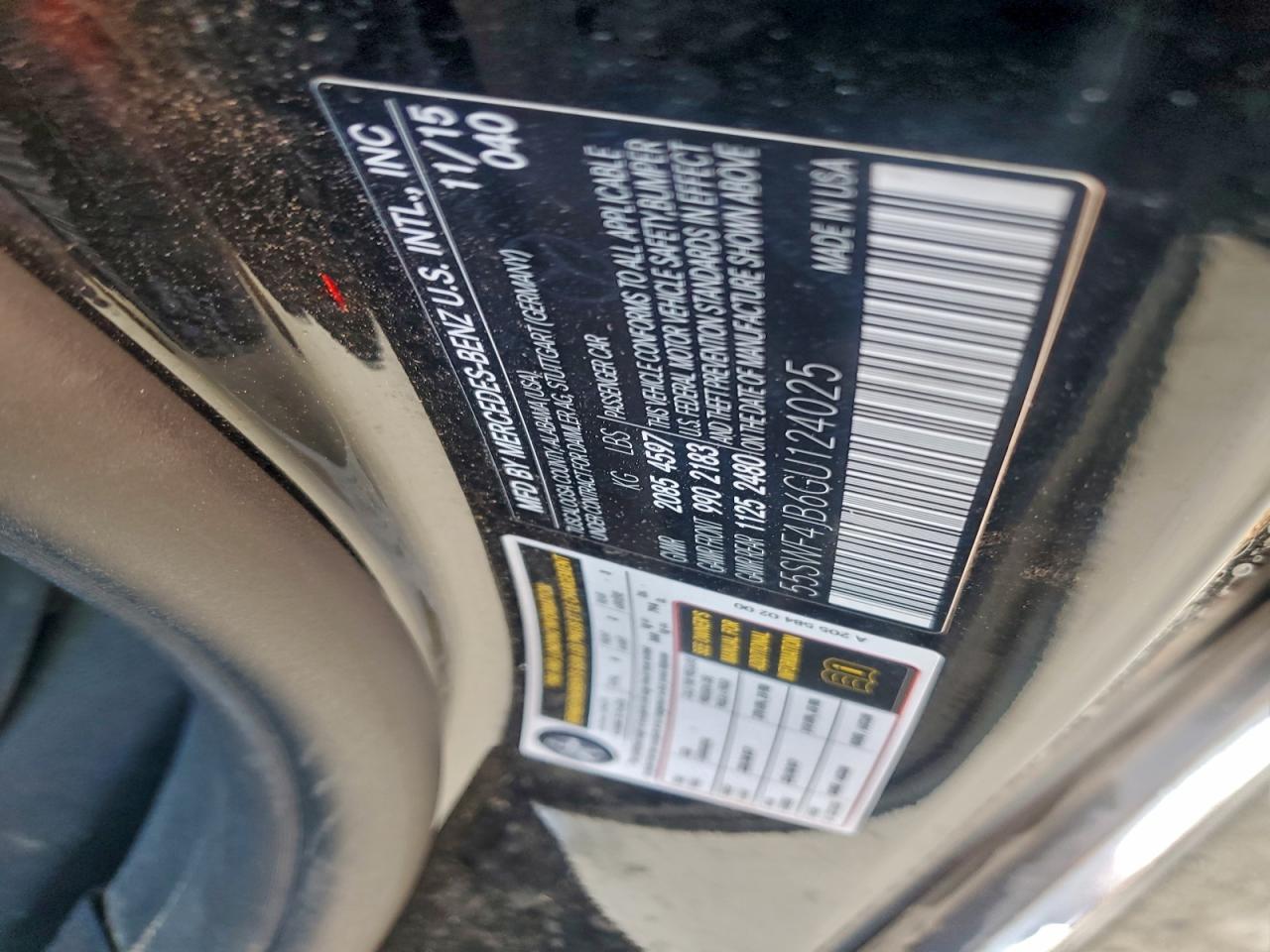 2016 Mercedes-Benz C 300 VIN: 55SWF4JB6GU124025 Lot: 92792545