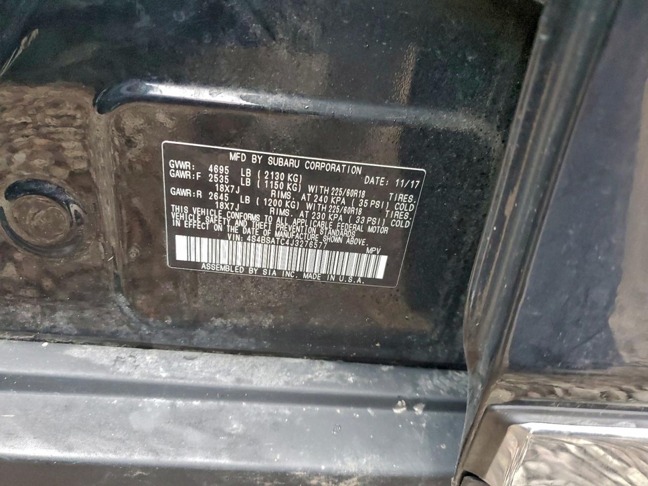 2018 Subaru Outback Touring VIN: 4S4BSATC4J3276577 Lot: 93568625