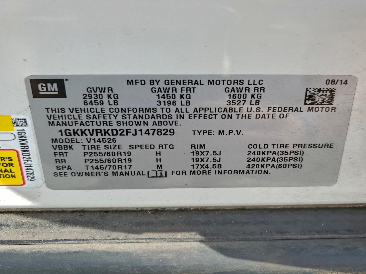 2015 GMC Acadia Slt-1 VIN: 1GKKVRKD2FJ147829 Lot: 94030605