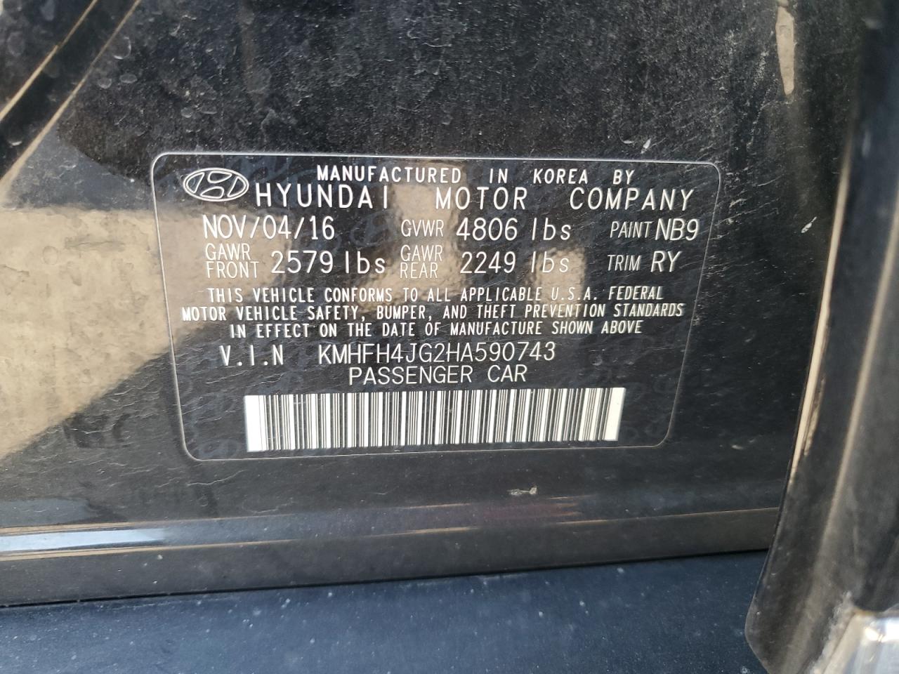 2017 Hyundai Azera Limited VIN: KMHFH4JG2HA590743 Lot: 92434715